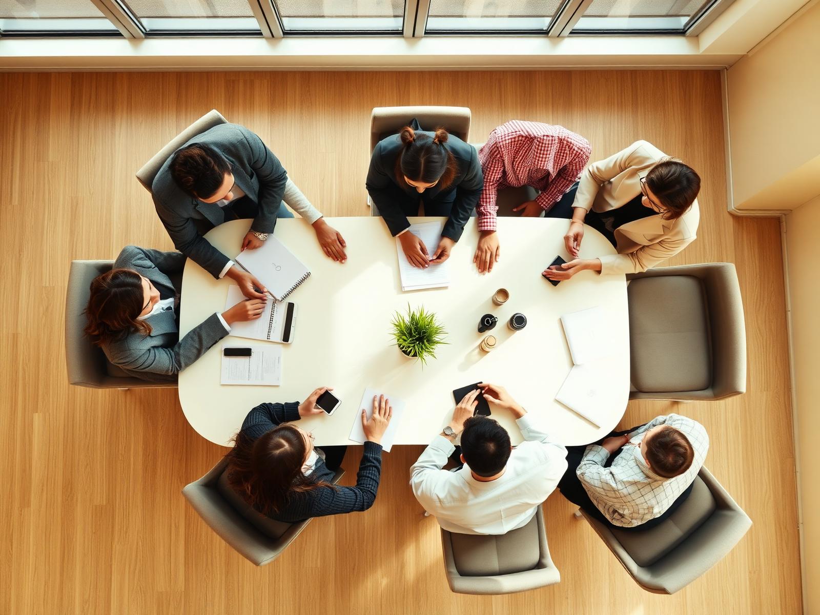 A diverse team collaborating around a table